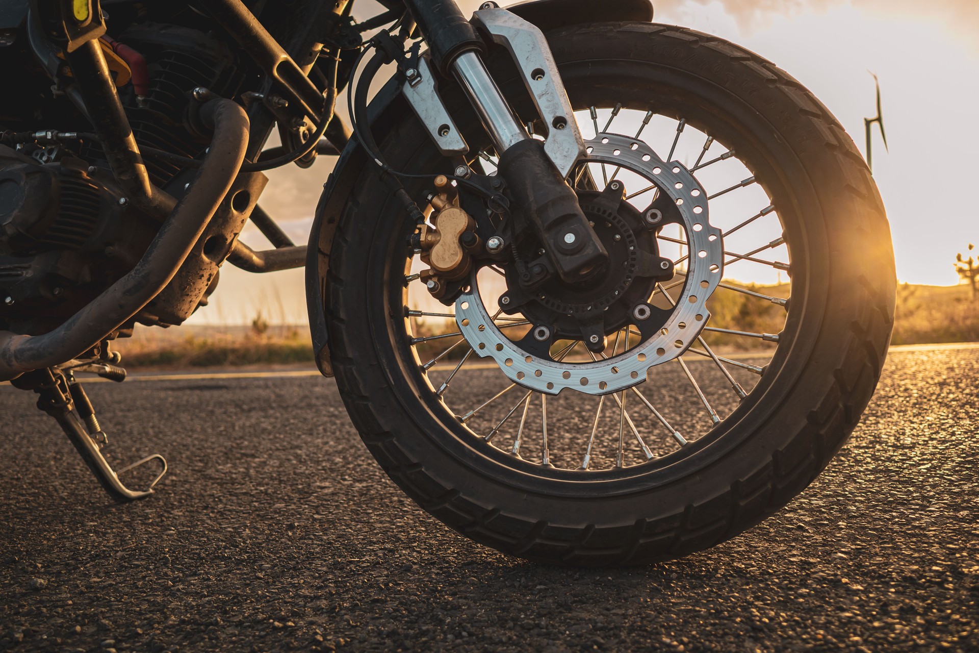 Motorcycle parked on the side of the road, motorcycle travel